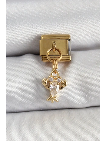 316L Çelik Sallantılı Zirkon Taşlı Yengeç Model Gold Renk Nomination Charm