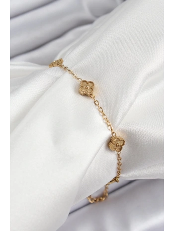 316L Çelik Yonca Model Gold Renk Kadın Bileklik