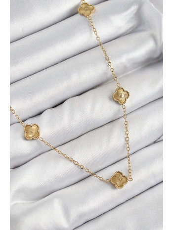 316L Çelik Yonca Model Gold Renk Kadın Kolye