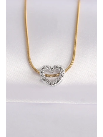 316L Çelik Zincir Altın Renk Zincirli Gümüş Renk Kalp Tasarımlı Kolye