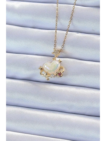 316L Çelik Zincir Altın Renk Zirkon Taşlı Gezegen Görünümlü Kalp Kolye