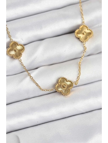 316L Çelik Zincir Gold Renk Yonca Kadın Kolye