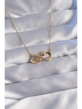 316L Çelik Zincir Gold Renk Zirkon Taşlı Pati ve Kalp Detaylı Sonsuzluk Kolye