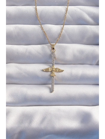 316L Çelik Zincir Gold Renkli Zirkon Taşlı Anka Kuşu Kolye