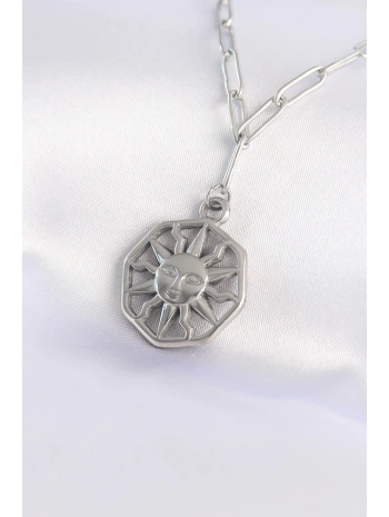 316L Çelik Zincir Gümüş Renk Güneş Kolye
