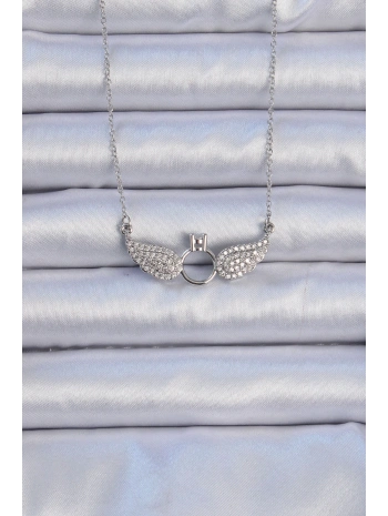 316L Çelik Zincir Gümüş Renk Kanatlı Tektaş Kolye