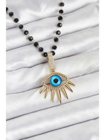 316L Çelik Zincir Kristal Boncuklu Göz Model Kadın Kolye
