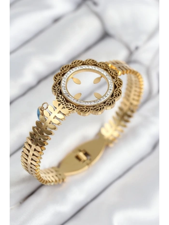 316L Çelik Zirkon Taşlı Çeyrek Takılabilir Gold Renk Kelepçe