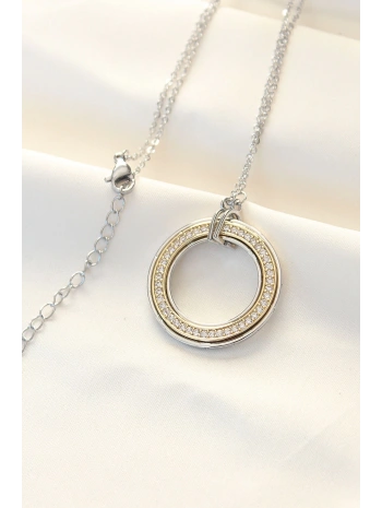 316L Çelik Zirkon Taşlı Çift Renkli Tifany Kolye