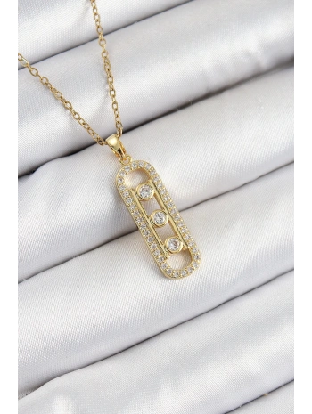 316L Çelik Zirkon Taşlı Messika Model Gold Renk Kadın Kolye