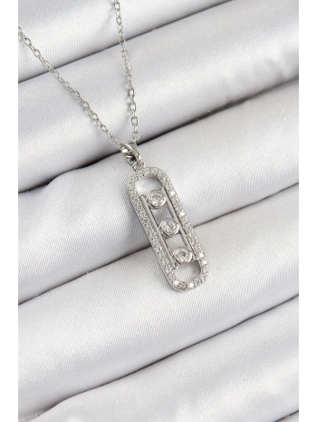 316L Çelik Zirkon Taşlı Messika Model Gümüş Renk Kadın Kolye