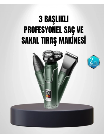3D Akıllı Kesim Teknolojili Şarjlı Tıraş Seti – 3 Başlıklı, Paslanmaz Çelik lı