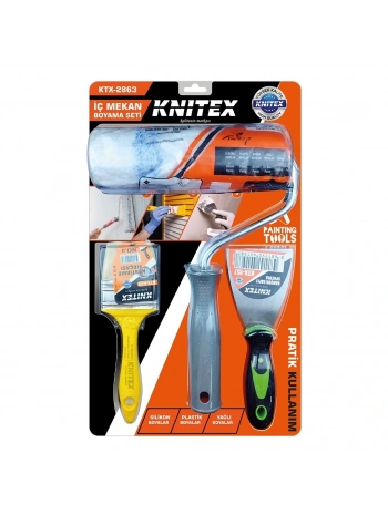 3PCS  NALBUR - BOYACI SET  SPATULA - KESTİRME FIRÇA - BOYA RULO 20CM (5047)