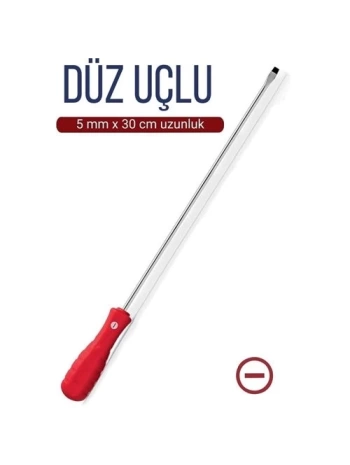 5 mm Uç 30 Cm Uzunluk Düz Uç Tornavida