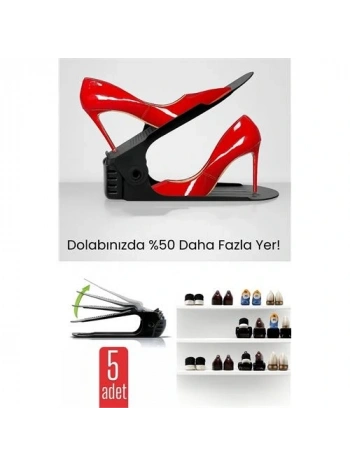 5’li Ayakkabı Düzenleyici Set – Çift Katlı Tasarım | Dolap İçi Alan Tasarrufu | Ayarlanabilir Yükseklik