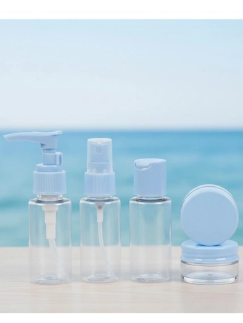 5’li Seyahat Dolum Şişe Seti 30 ml Şeffaf Taşıma Çantalı