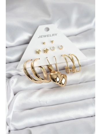 6 Çift Kadın Küpe Seti Gold Renk