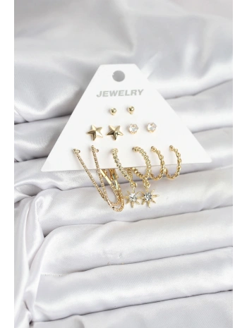 6 Çift Kadın Küpe Seti Gold Renk