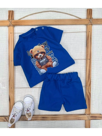 9-12-18-24 Ay Dansçı Ayıcık Baskılı Şortlu Kısa Kollu Tişört 2li Erkek Bebek Takımı