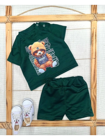 9-12-18-24 Ay Dansçı Ayıcık Baskılı Şortlu Kısa Kollu Tişört 2li Erkek Bebek Takımı
