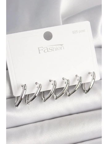 925 Ayar Gümüş Çivi Pirinç Gümüş Renk Üçgen Model Kadın Küpe Seti