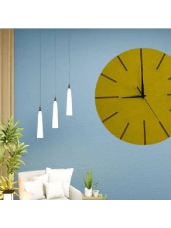 Ahşap Minimal Dekoratif Duvar Saati - 33x33 Cm Hardal