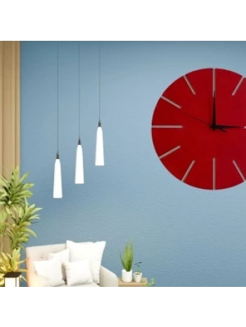 Ahşap Minimal Dekoratif Duvar Saati - 33x33 Cm Kırmızı