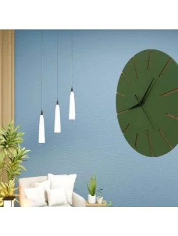 Ahşap Minimal Dekoratif Duvar Saati - 33x33 Cm Koyu Yeşil