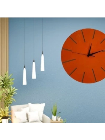 Ahşap Minimal Dekoratif Duvar Saati - 33x33 Cm Turuncu