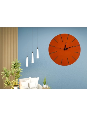 Ahşap Minimal Dekoratif Duvar Saati - 33x33 cm Turuncu