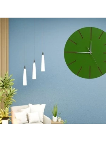 Ahşap Minimal Dekoratif Duvar Saati - 33x33 Cm Yeşil