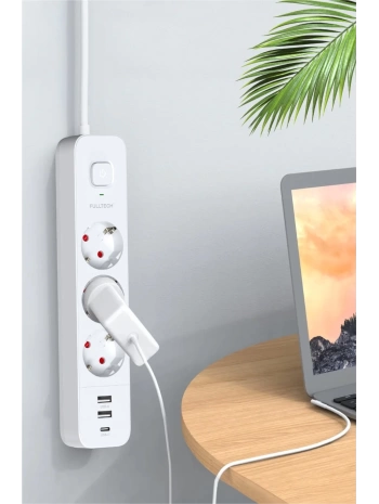 Akım Korumalı 3’lü Priz 2xusb 1xtype-c 3680w Girişli Uzatma Kablolu Priz Ftr16