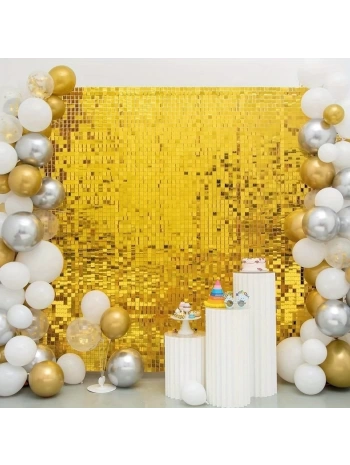 Altın Gold Renk Dikdörtgen Kesim Parlak Sim Görünümlü Fon Perde Dekor 1x2 Metre