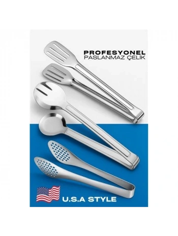 Amerikan Tip Mutfak Maşa Seti  3 LÜ SET 304 Paslanmaz Çelik