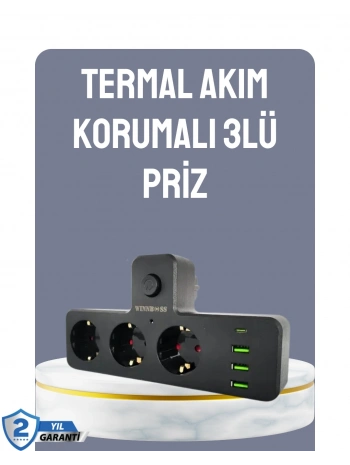Anahtarlı Çoklu Priz 3 USB 1 Type-C Hızlı Şarj Destekli