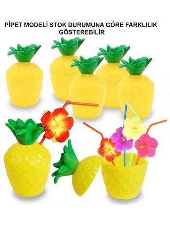Ananas Hawaii Luau Aloha Pipetli İçecek Kabı Bardak 10x13 cm 1 Adet (5047)