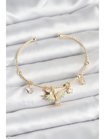 Anka Kuşu Charmlı Gold Renk Pirinç Kadın Bileklik