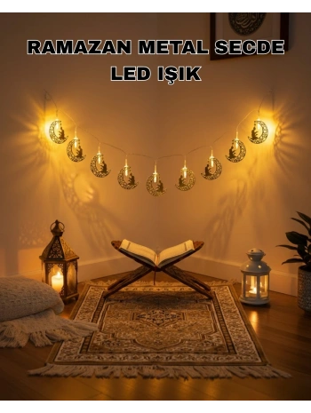 Ay ve Secde Tasarımlı Sıcak Beyaz LED Ramazan Işığı