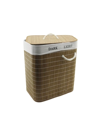 BAMBU AHŞAP KİRLİ ÇAMAŞIR SEPETİ 30X44CM SEYYAR KAPAKLI İÇİ BEZLİ İP KULPLU (5047)