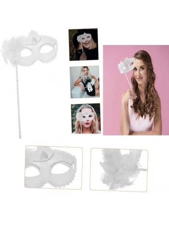 Beyaz Işıltılı Tutmalı Fotoğraf Çekimi Maskesi 18x29 cm (5047)