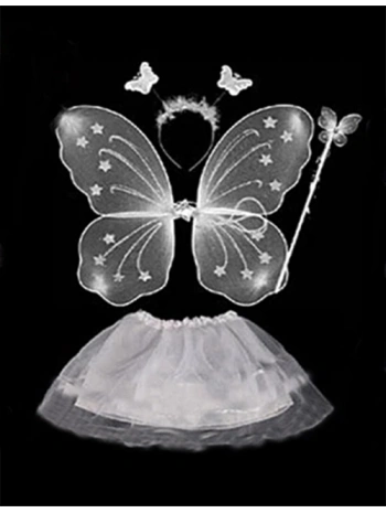 Beyaz Kelebek Kostümü - Beyaz Kelebek Kostüm Aksesuar Seti 4 Parça (5047)