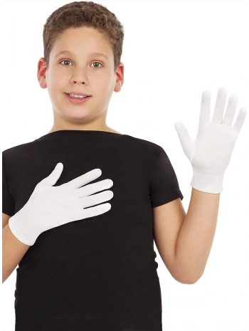 Beyaz Renk Çocuk Boy Likralı Pandomim Eldiveni (5047)