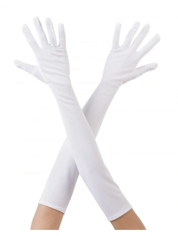 Beyaz Renk Dirseğe Kadar Uzun Kumaş Eldiven 40 cm (5047)