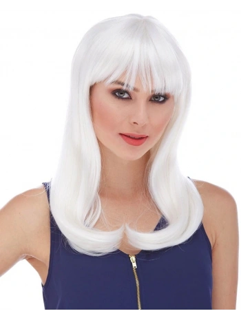 Beyaz Renk Uzun Düz Parti Peruğu (5047)