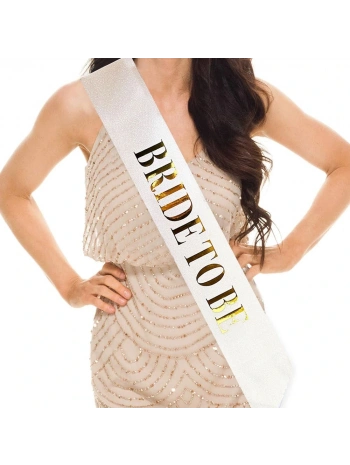 Beyaz Üzeri Altın Büyük Bride To Be Yazılı Simli Işıltılı Kuşak Kemer 10 cm Genişlik (5047)