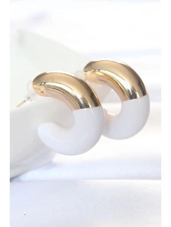 CCB Beyaz Gold Çift Renk Küpe