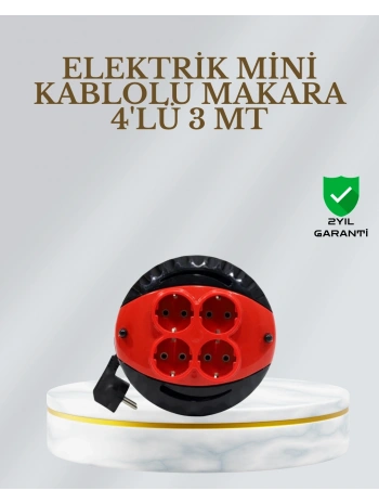 CE Belgeli 3 Metre 4’lü Kablolu Priz Makara