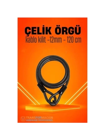 Çelik Örgü Kablo Kilit 12mm 120 cm Bisiklet Kilidi Motosiklet Kilidi Eşya Garaj Kilidi