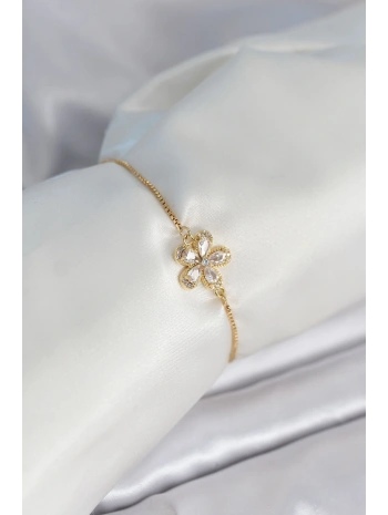 Çiçek Model Asansörlü Gold Renk Kadın Bileklik