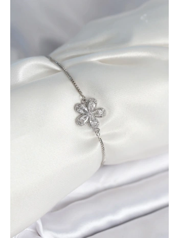 Çiçek Model Asansörlü Gümüş Renk Kadın Bileklik